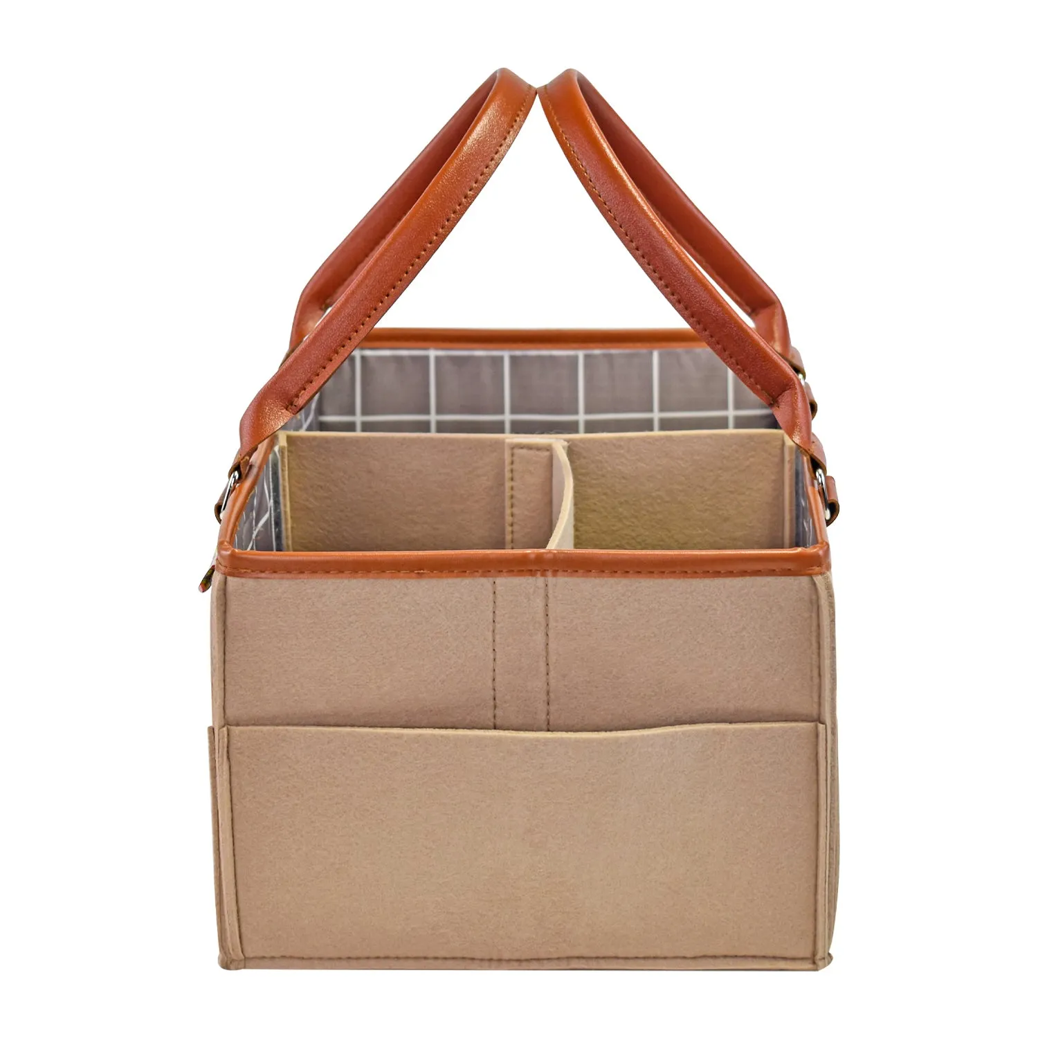 Diaper Caddy Large Size | Beige with Brown Handles | Portable Diaper Organizer Bag