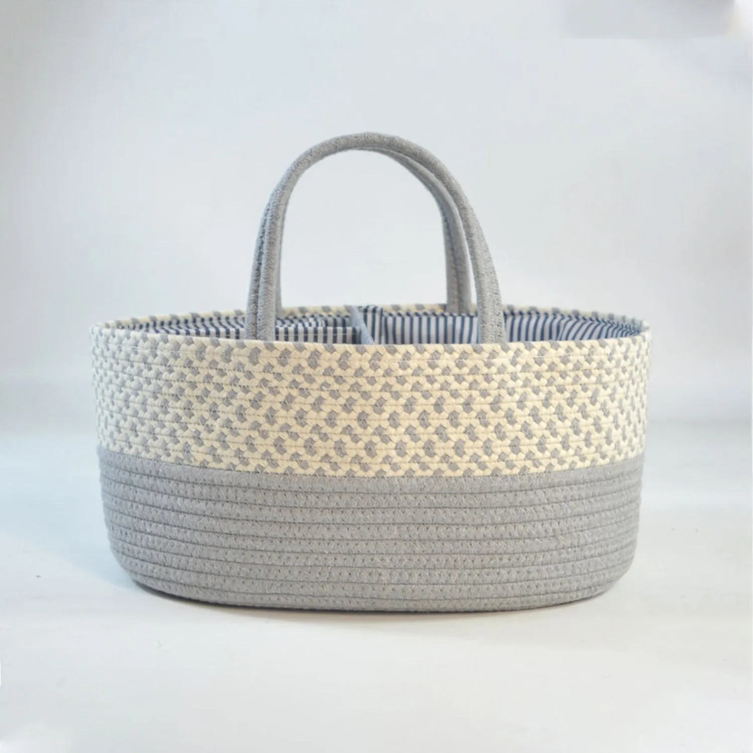 Diaper Caddy | Rope Portable Diaper Organizer Bag | Multi-Grey | Large