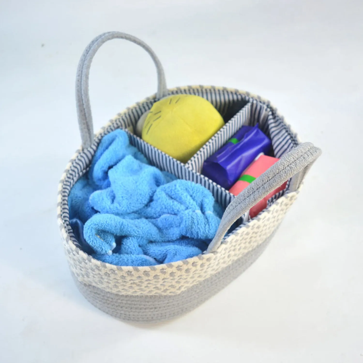 Diaper Caddy | Rope Portable Diaper Organizer Bag | Multi-Grey | Large