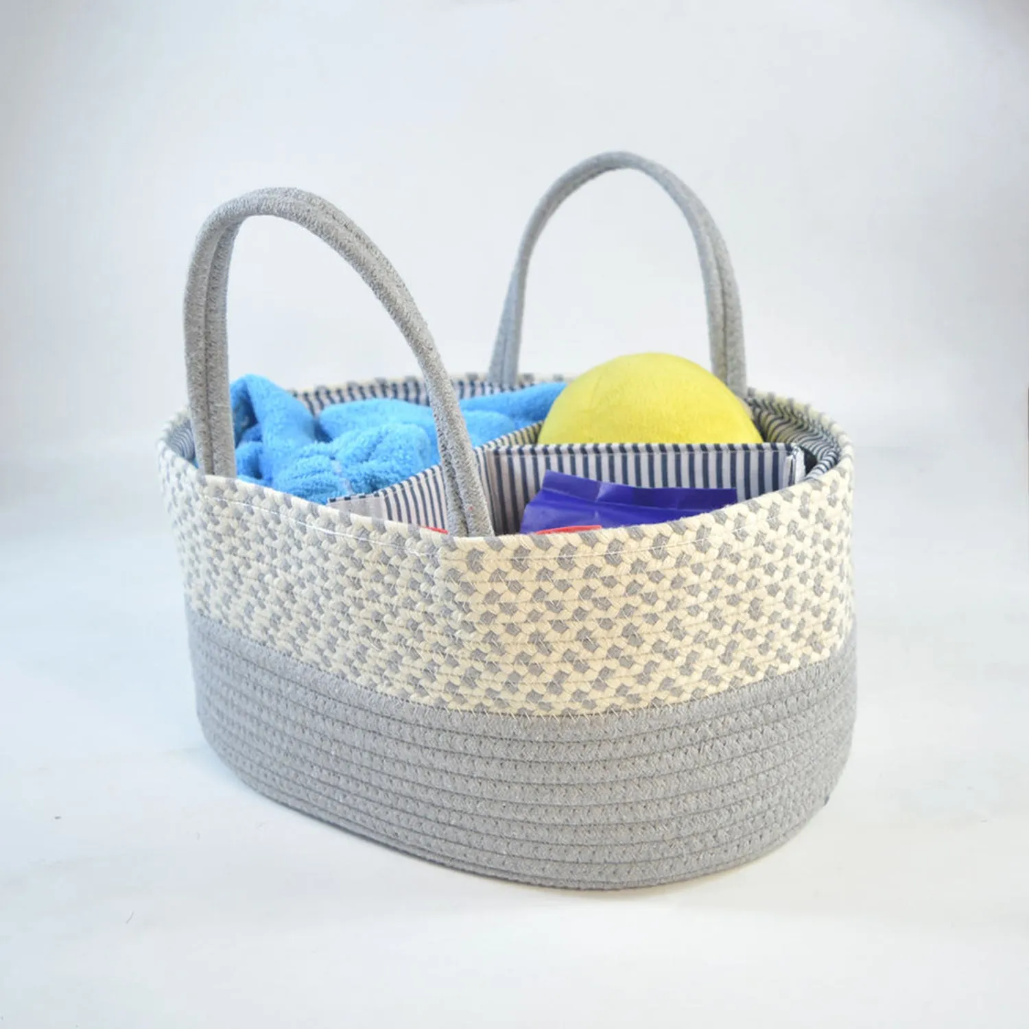 Diaper Caddy | Rope Portable Diaper Organizer Bag | Multi-Grey | Large