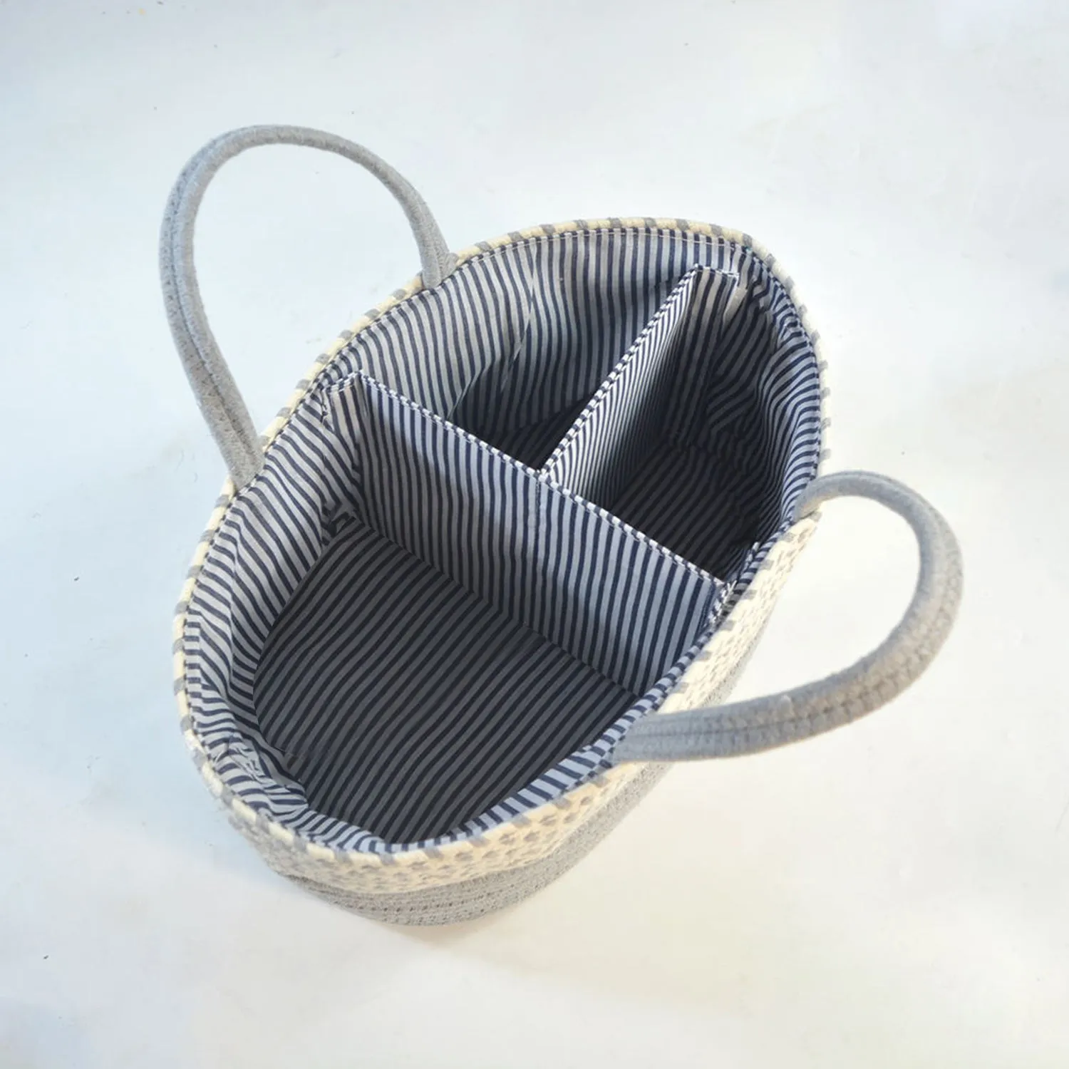 Diaper Caddy | Rope Portable Diaper Organizer Bag | Multi-Grey | Large