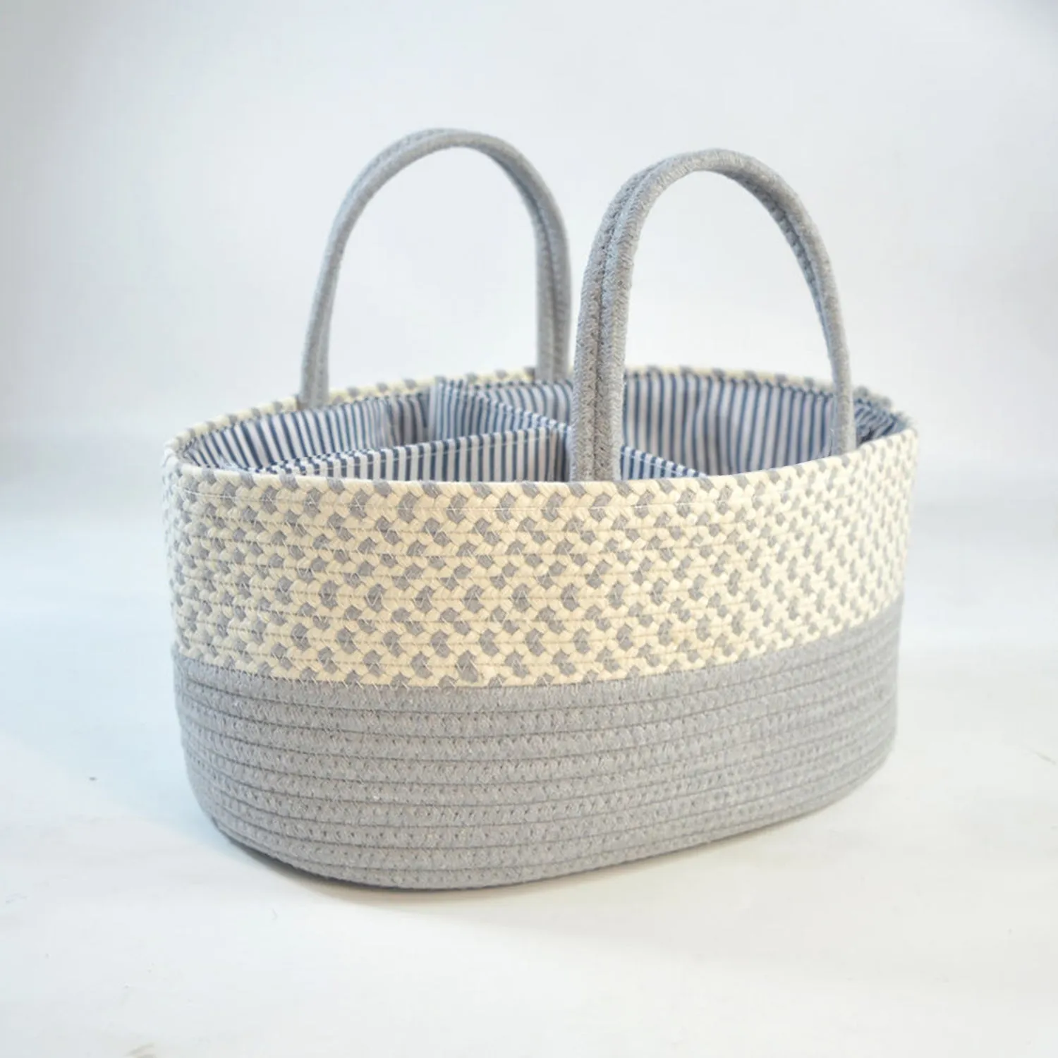 Diaper Caddy | Rope Portable Diaper Organizer Bag | Multi-Grey | Large
