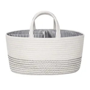 Diaper Caddy | Rope Portable Diaper Organizer Bag | White With Black Stitching | Large