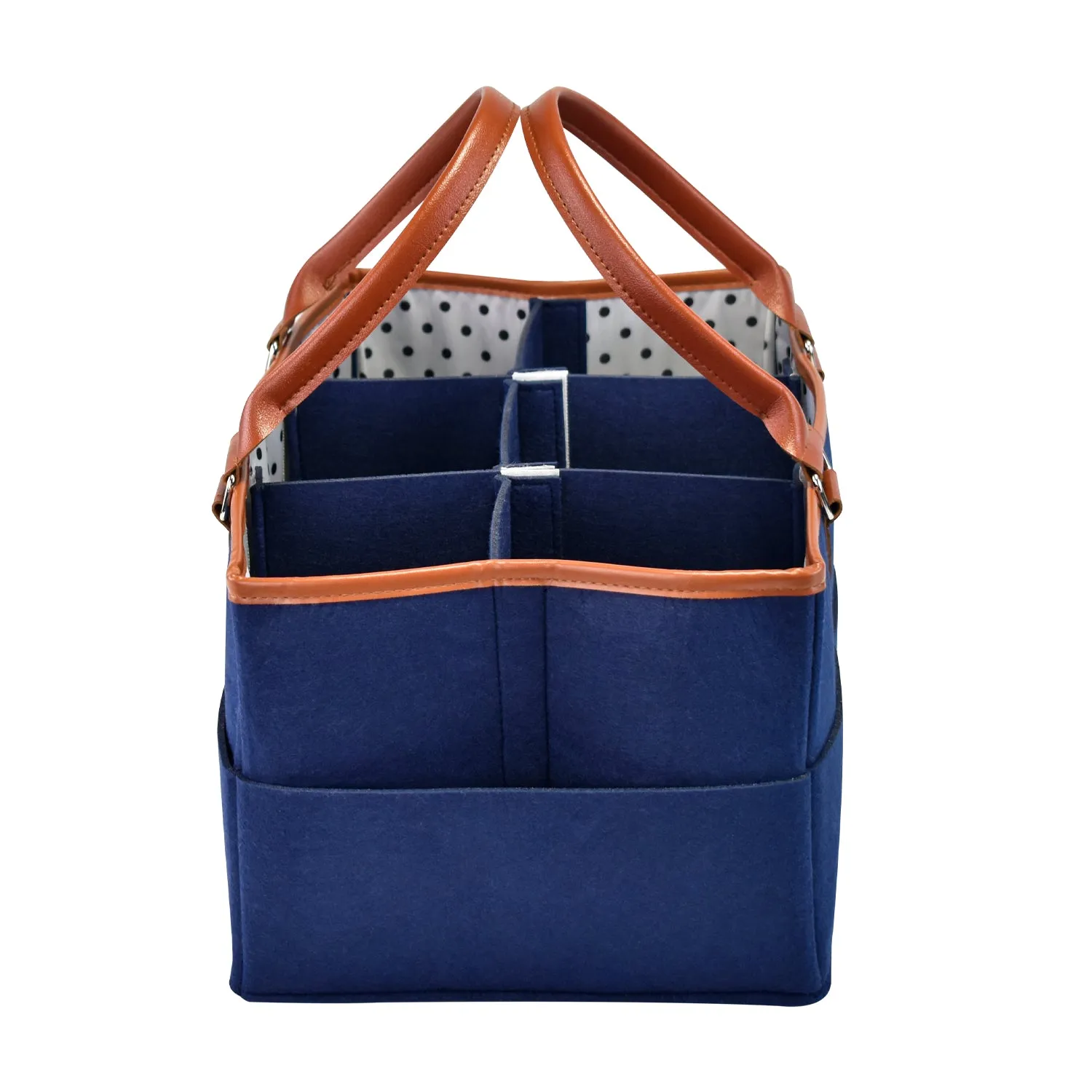 Diaper Caddy XL Size | Blue with Brown Handles | Portable Diaper Organizer Bag