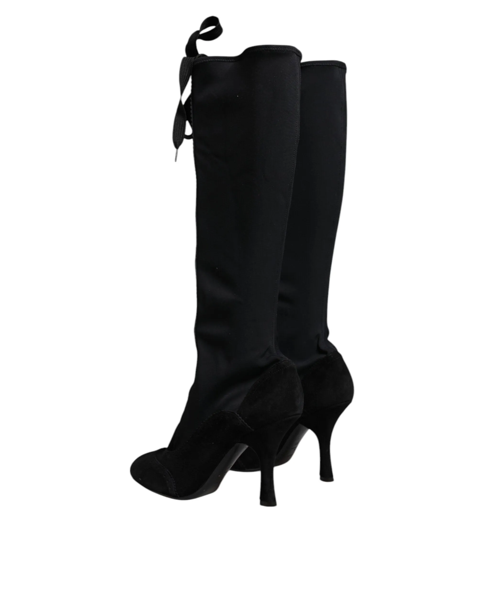 Dolce & Gabbana Black Lace Up Heels High Boots Shoes