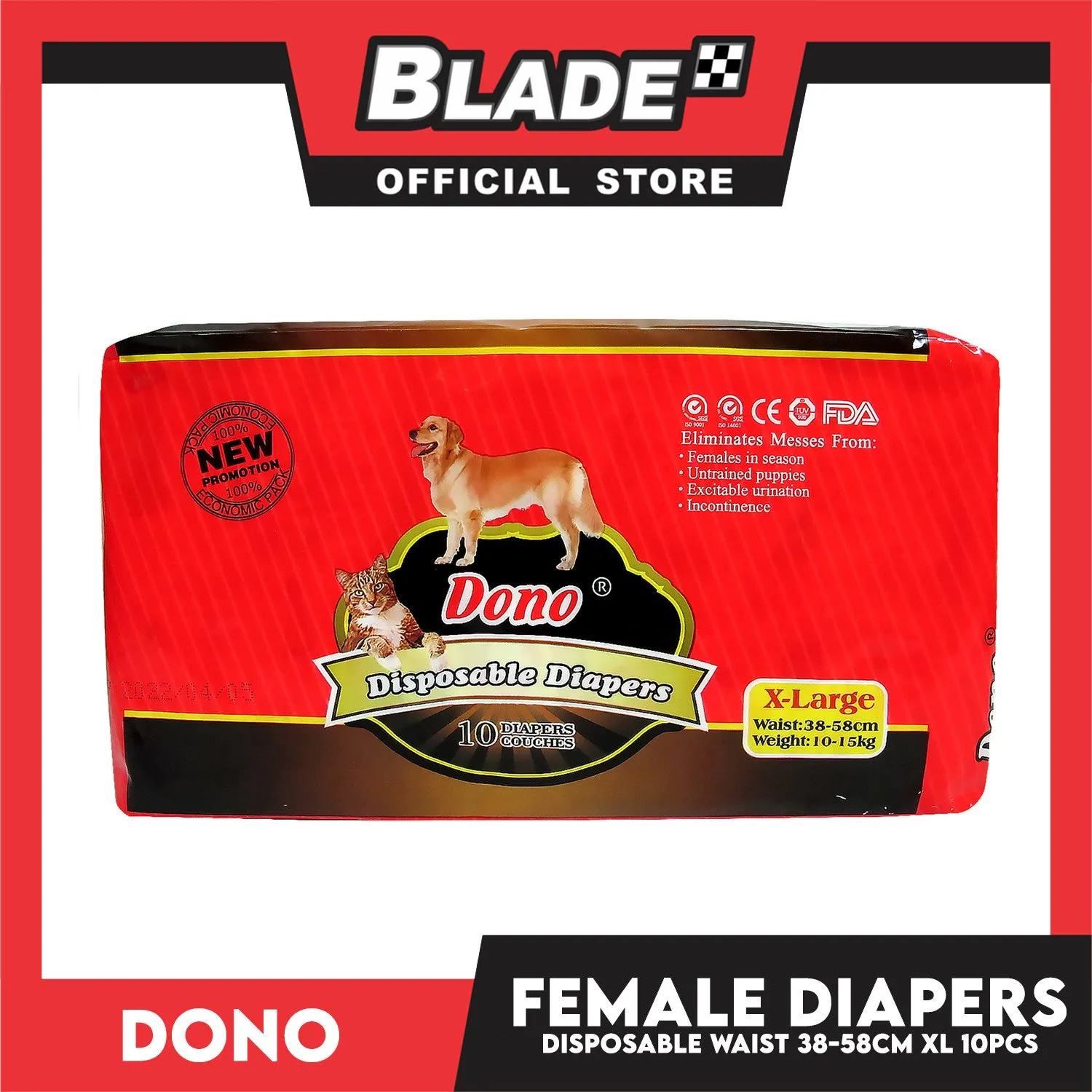 Dono Disposable Diapers Super Absorbent Extra Large 10 pcs For Female Dogs