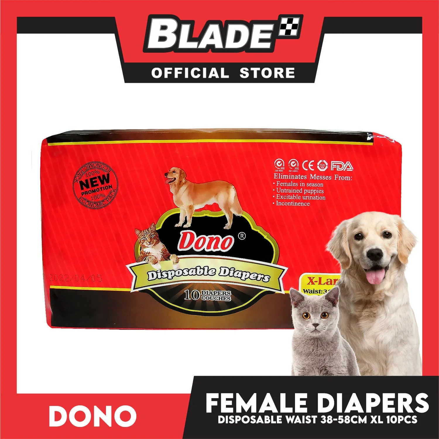 Dono Disposable Diapers Super Absorbent Extra Large 10 pcs For Female Dogs