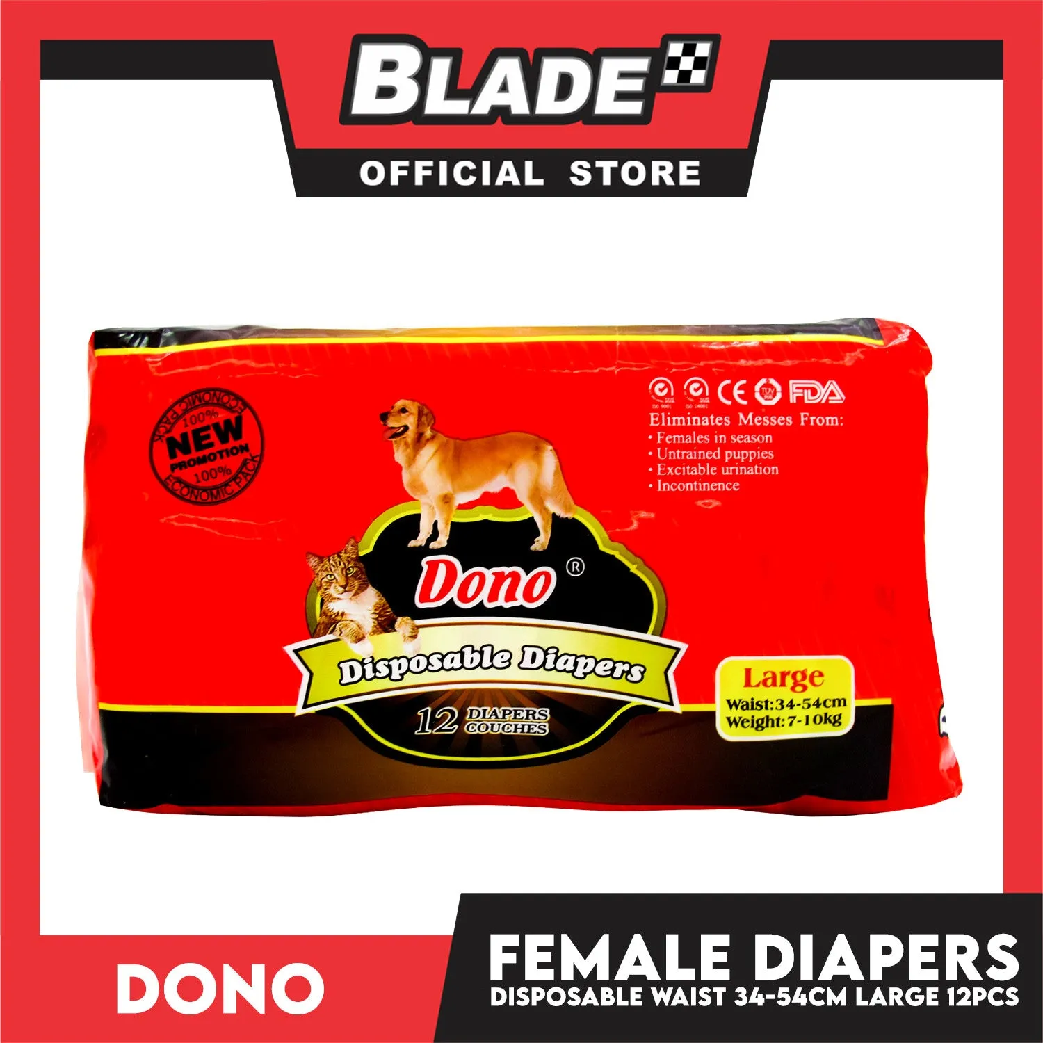 Dono Disposable Diapers Super Absorbent Large 12 pcs For Female Dogs