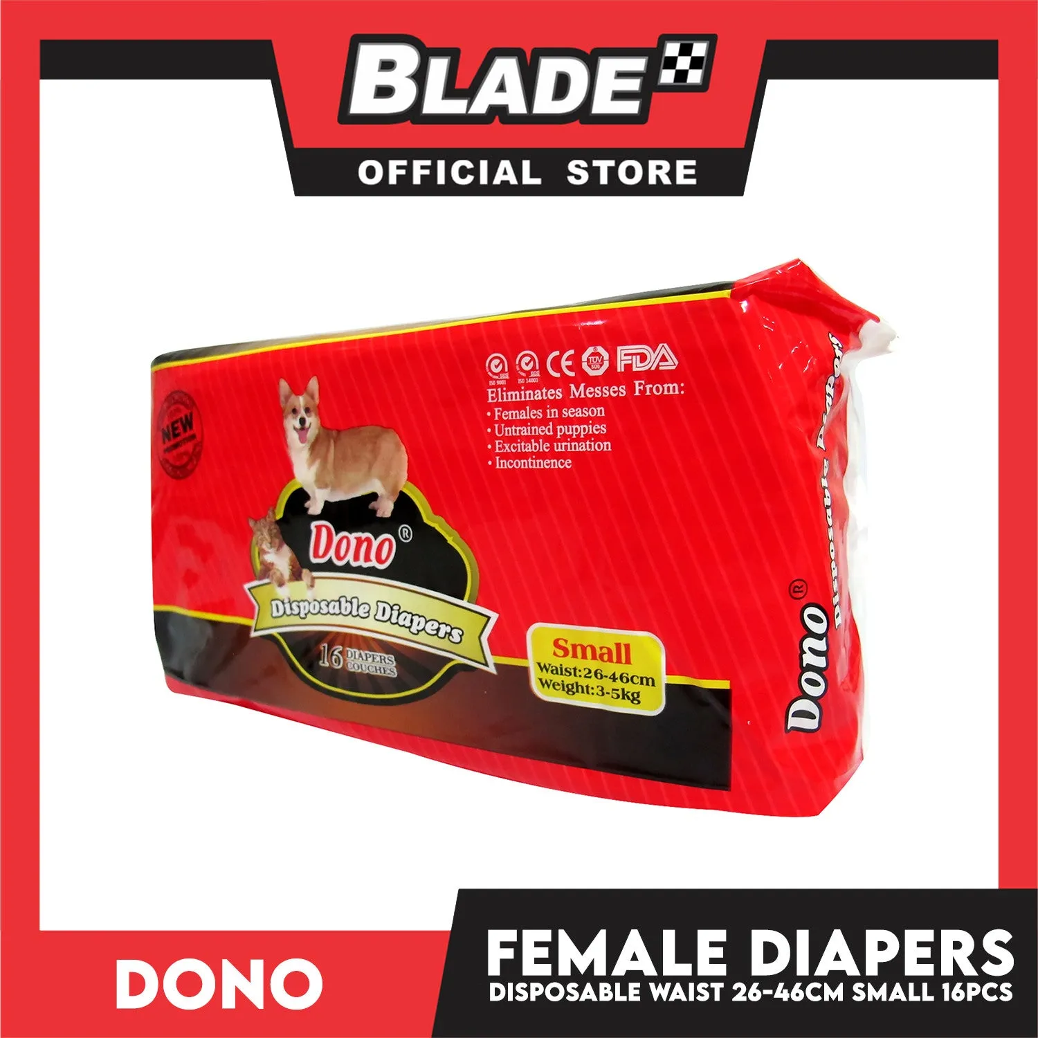 Dono Disposable Diapers Super Absorbent Small 16 pcs For Female Dogs