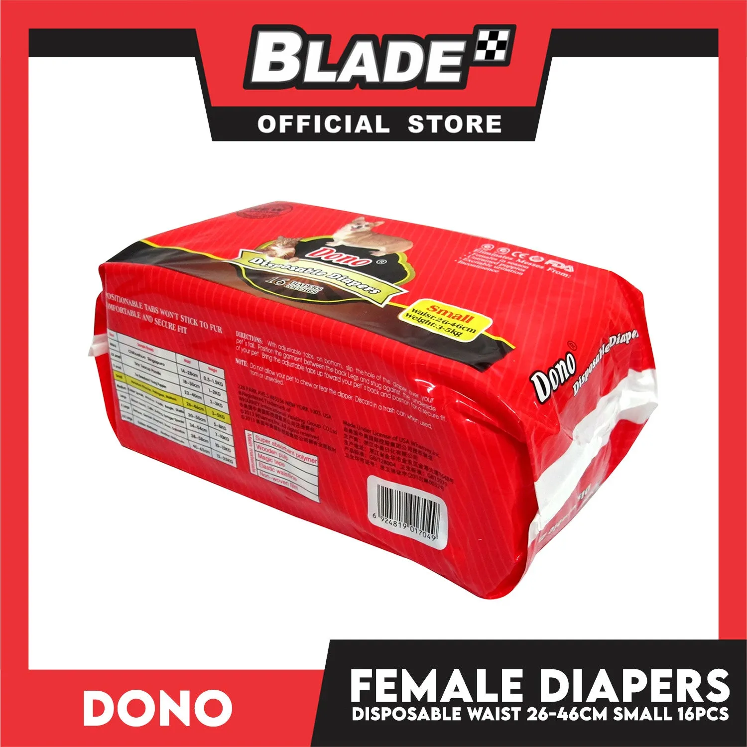 Dono Disposable Diapers Super Absorbent Small 16 pcs For Female Dogs