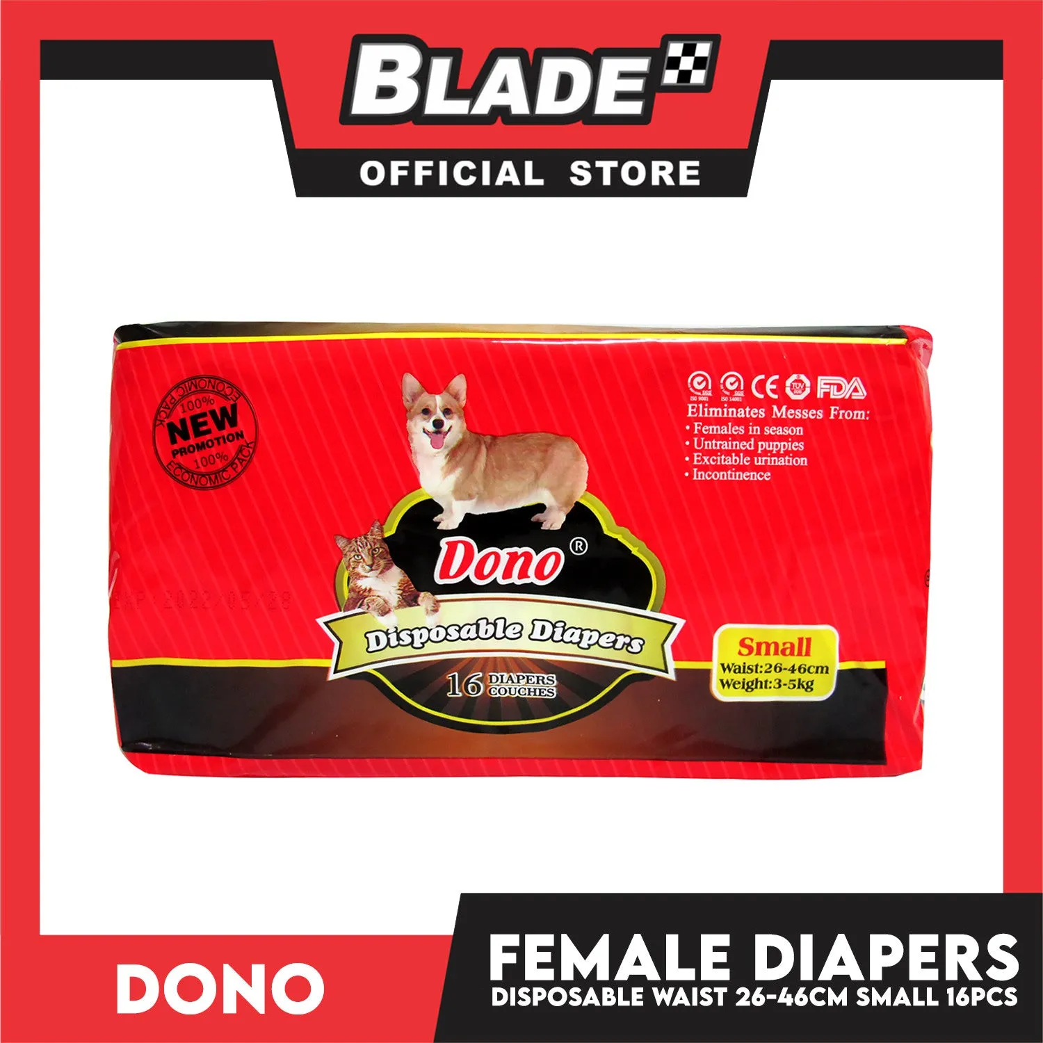 Dono Disposable Diapers Super Absorbent Small 16 pcs For Female Dogs