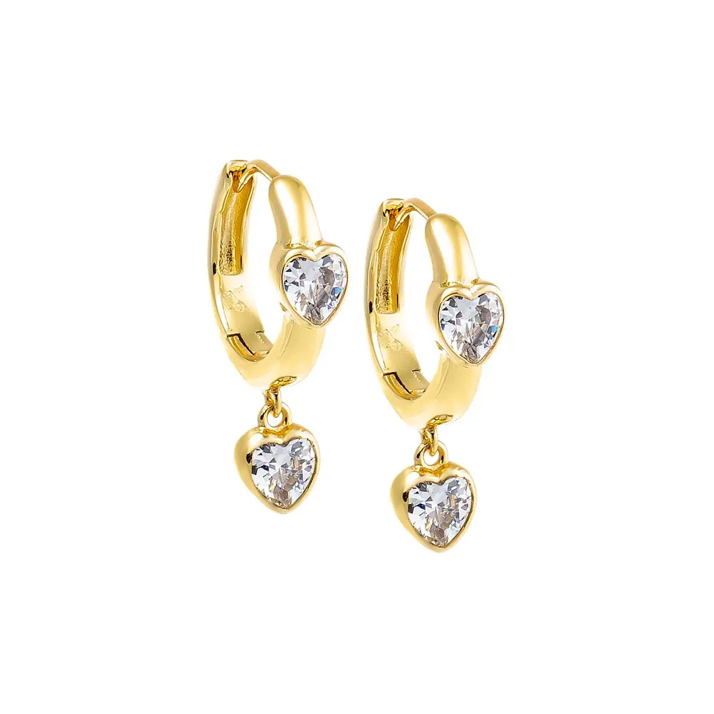 Double Heart CZ Dangle Huggie Earring