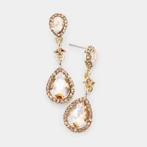 Double Light Topaz Teardrop Stone Dangle Pageant Earrings | Drop Earrings |  478437