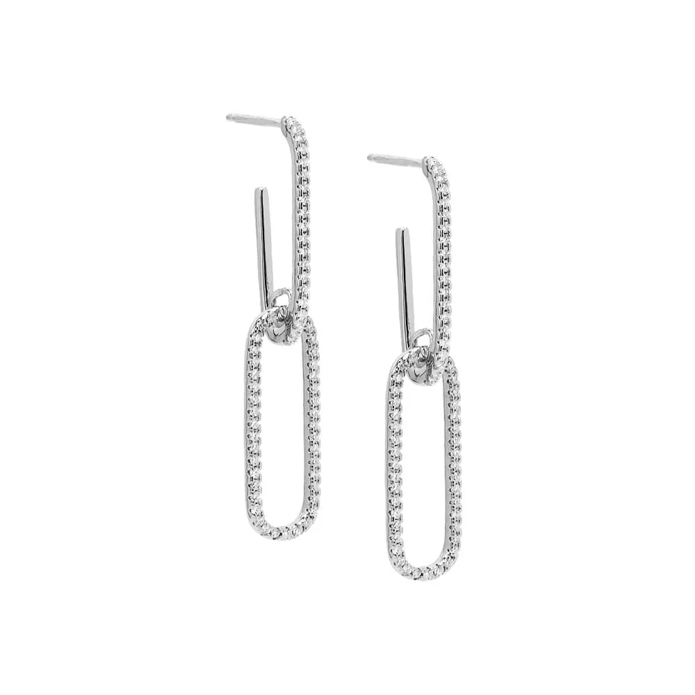 Double Pavé Drop Link Stud Earring