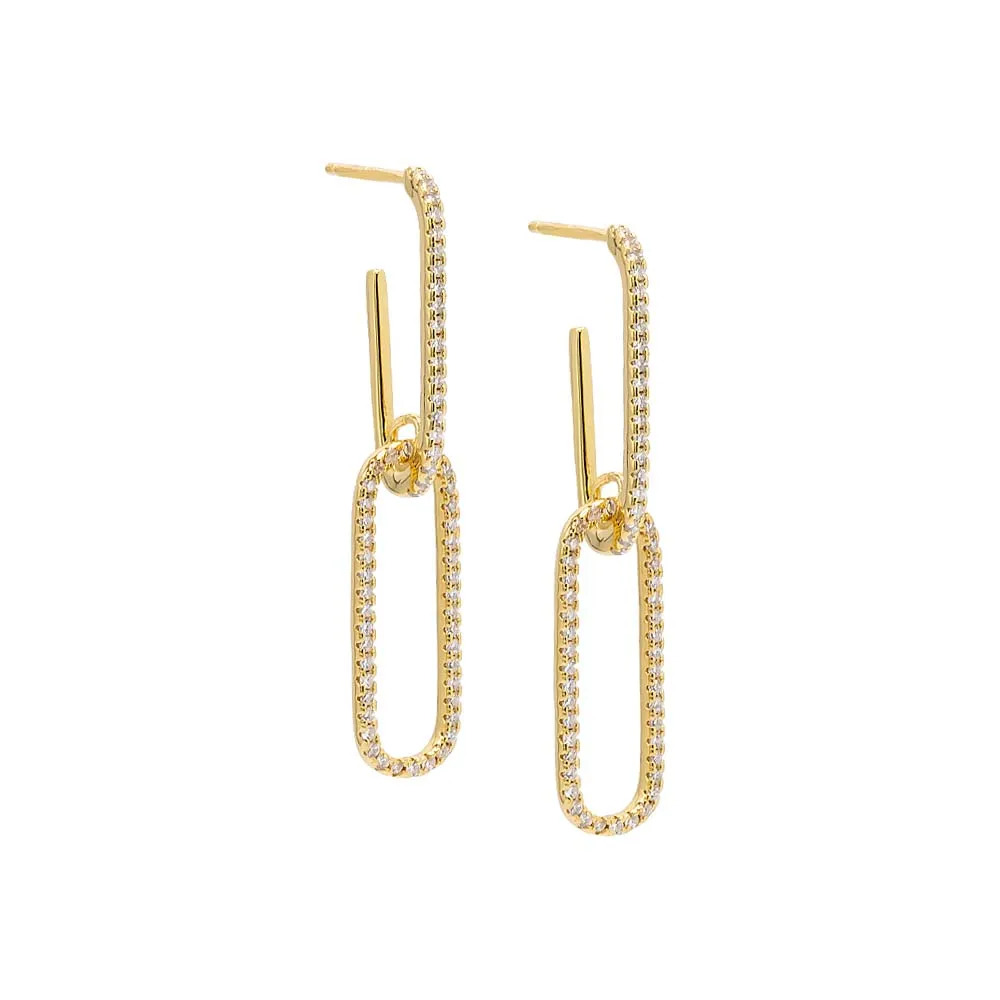 Double Pavé Drop Link Stud Earring