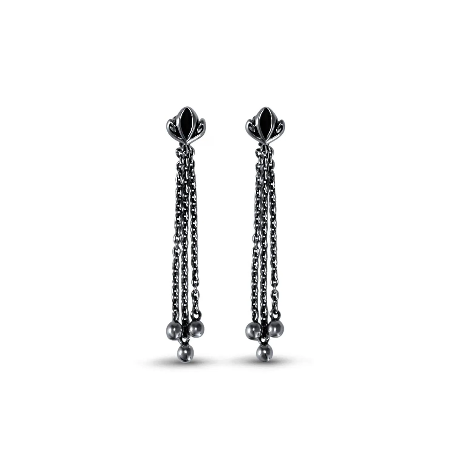 Dual Tassel Earring Long - Black Ruthenium Vermeil