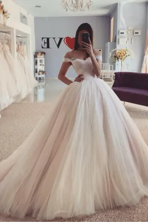 Dusty Pink Tulle Skirt Wedding Dress Off-the-shoulder