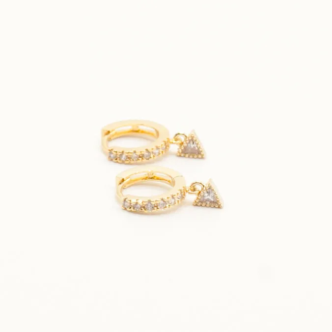 Earring Hoop Gold Vermeil with Triangle Cubic Zirconia dangling