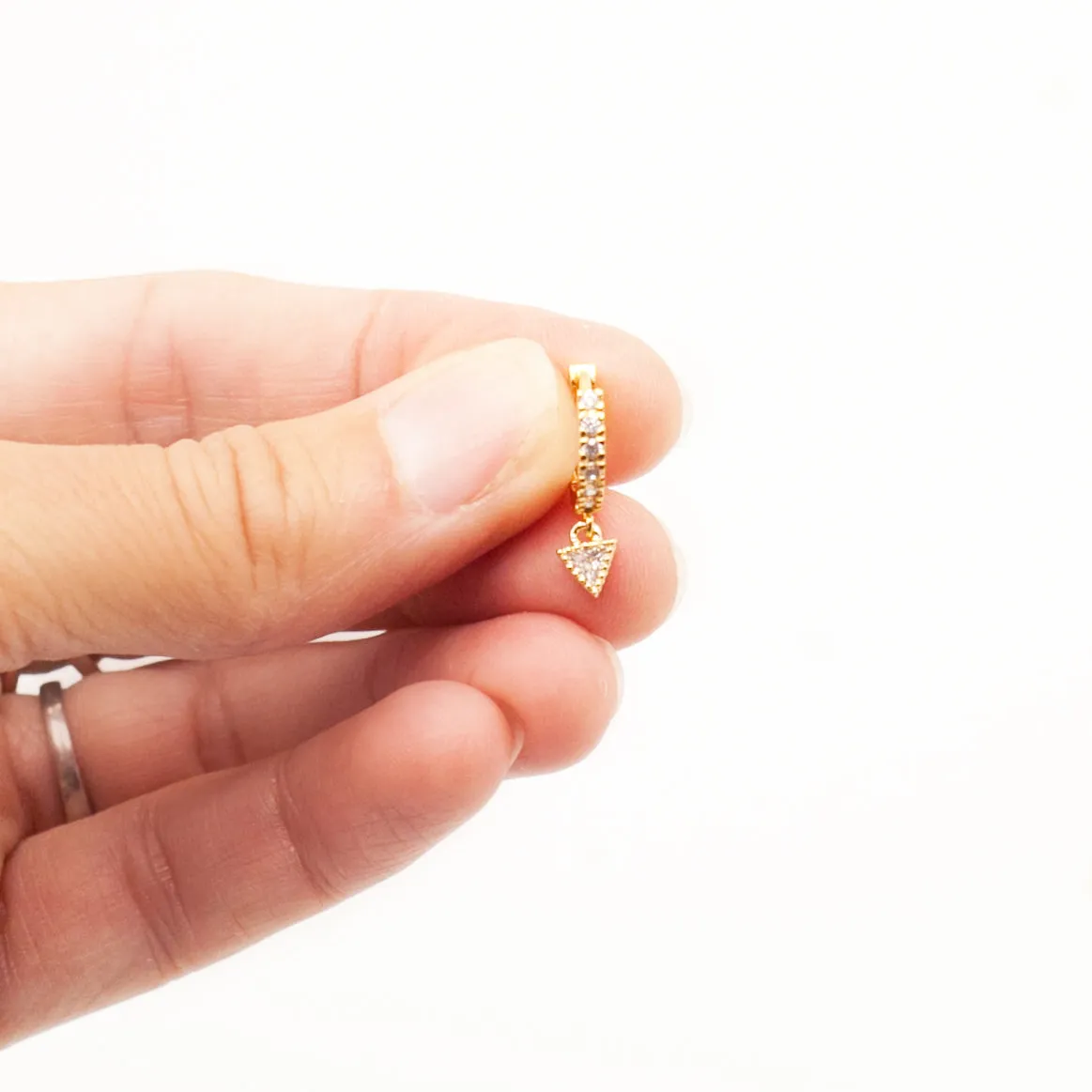 Earring Hoop Gold Vermeil with Triangle Cubic Zirconia dangling