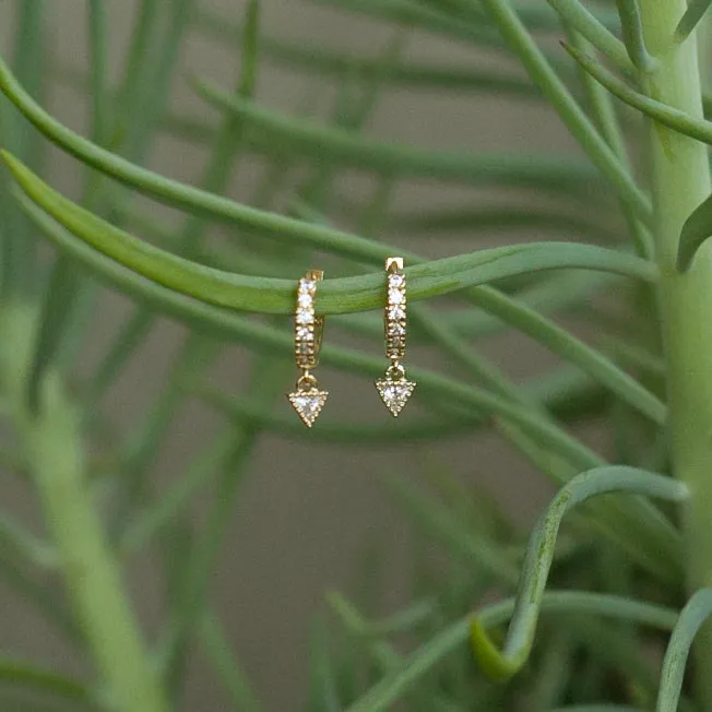 Earring Hoop Gold Vermeil with Triangle Cubic Zirconia dangling