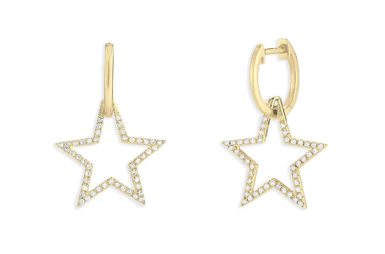 Earrings 14kt Gold Huggies Star & Diamonds Drop