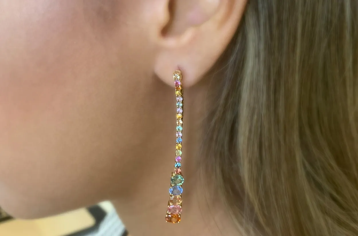 Earrings 18kt Gold Multicolor Sapphires in Line