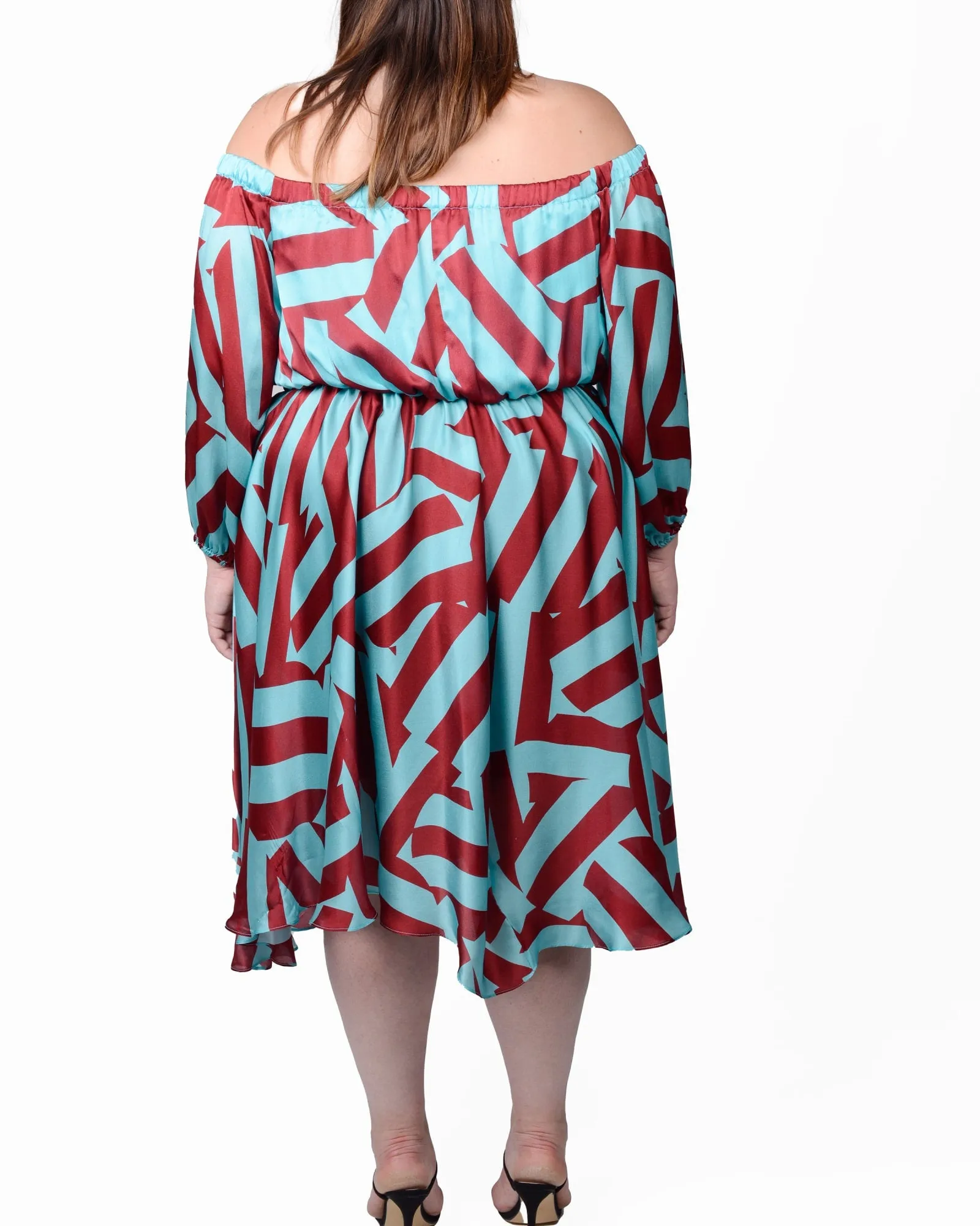 Edwina Midi Off Shoulder Dress | Circle Stripes