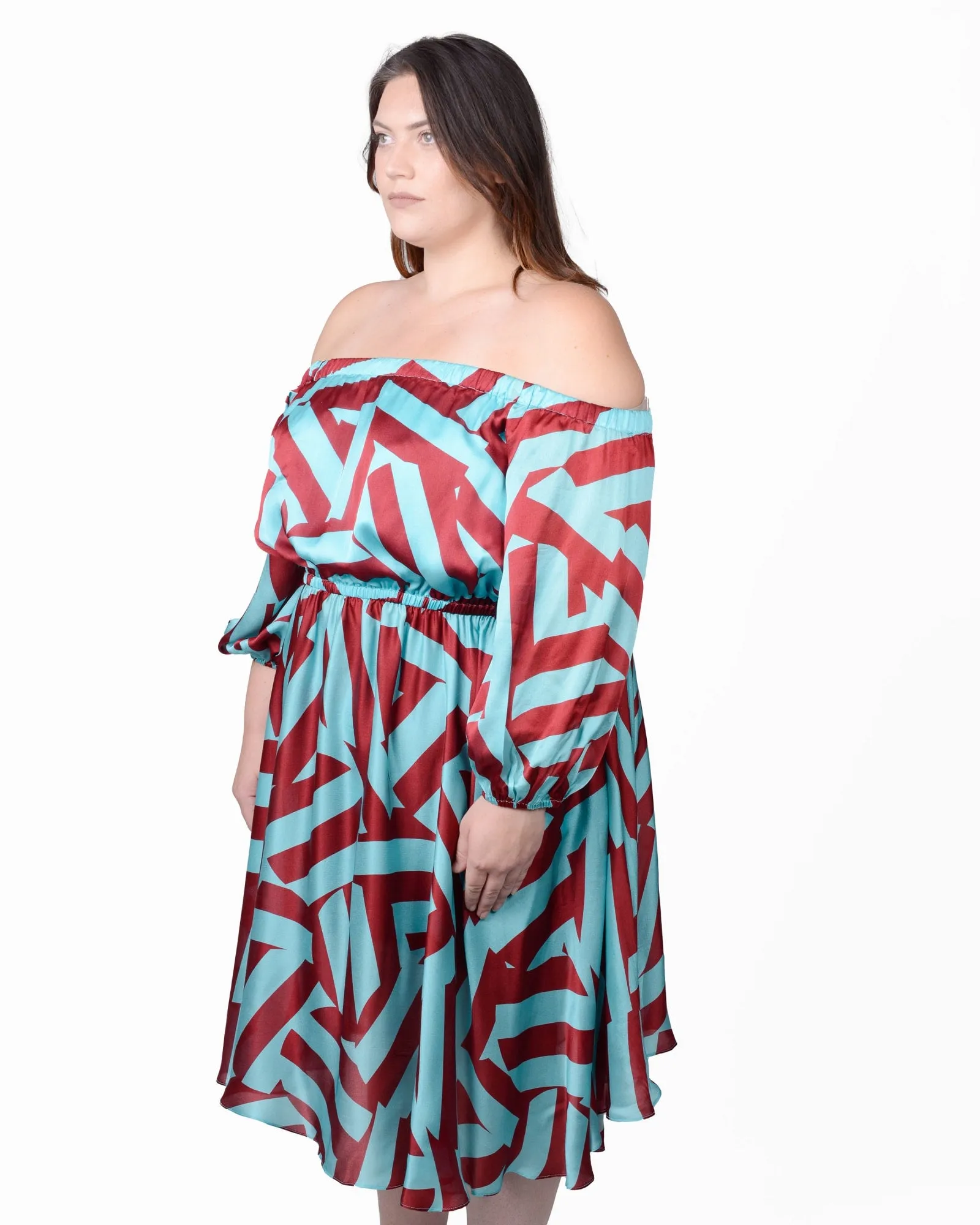 Edwina Midi Off Shoulder Dress | Circle Stripes