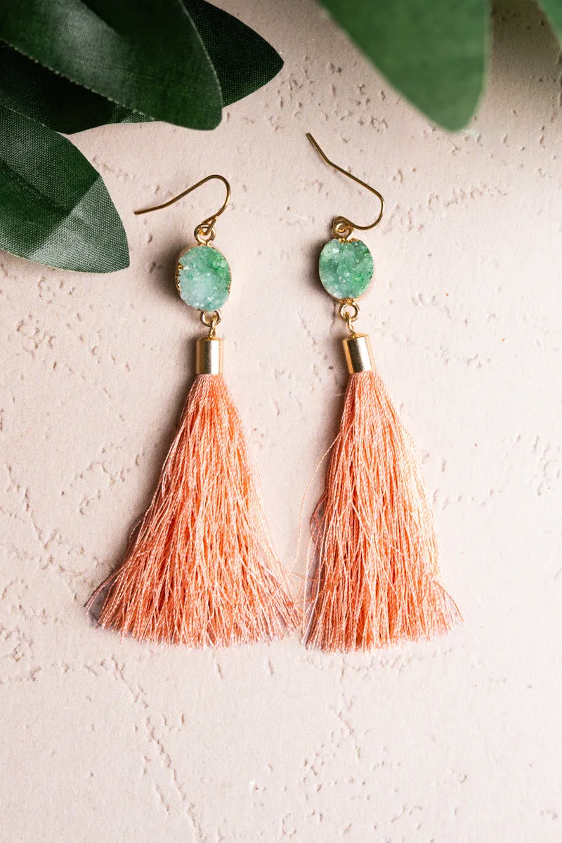 Ellie Green Druzy Goldtone Tassel Earrings