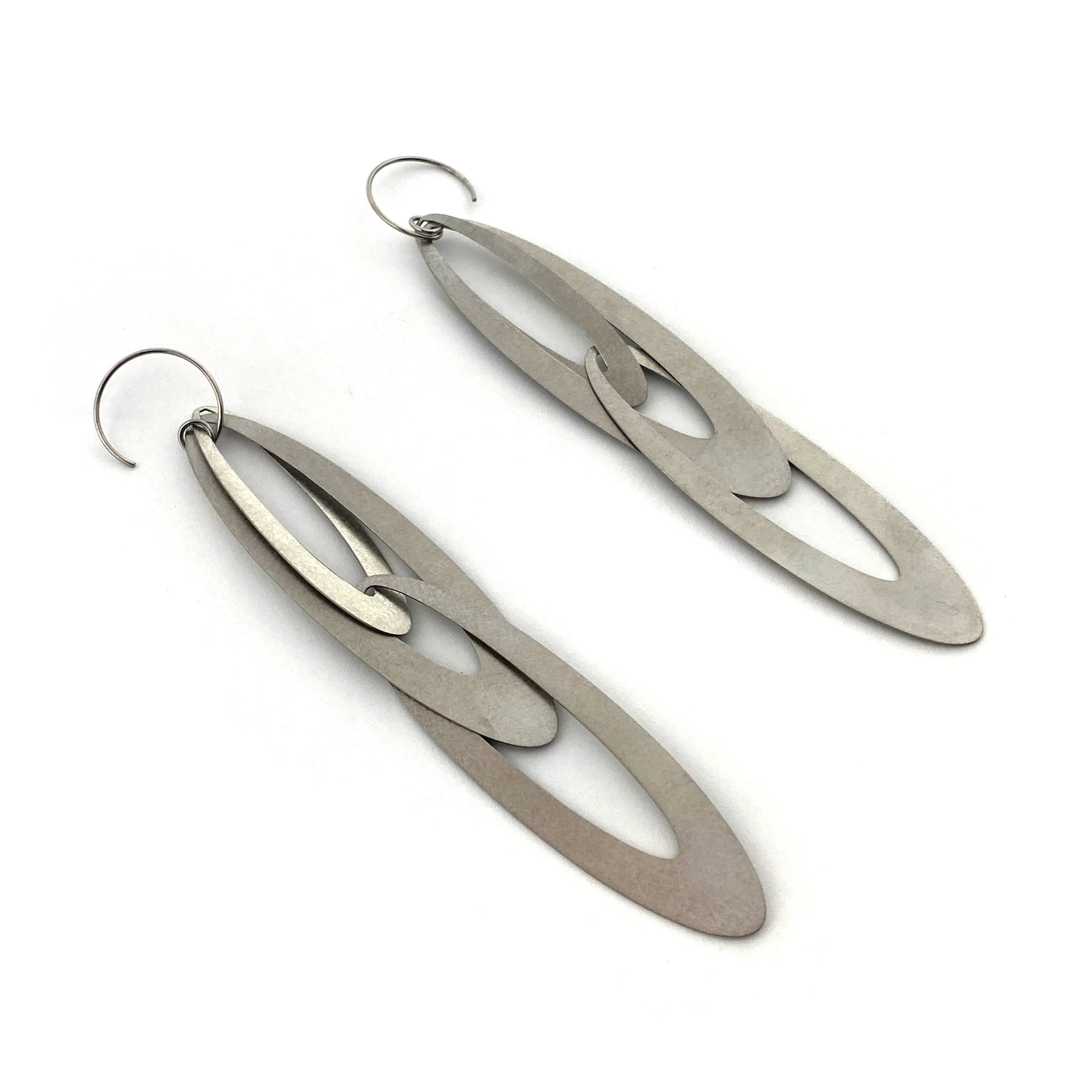 Elongated Oval Stainless Steel Statement Earrings