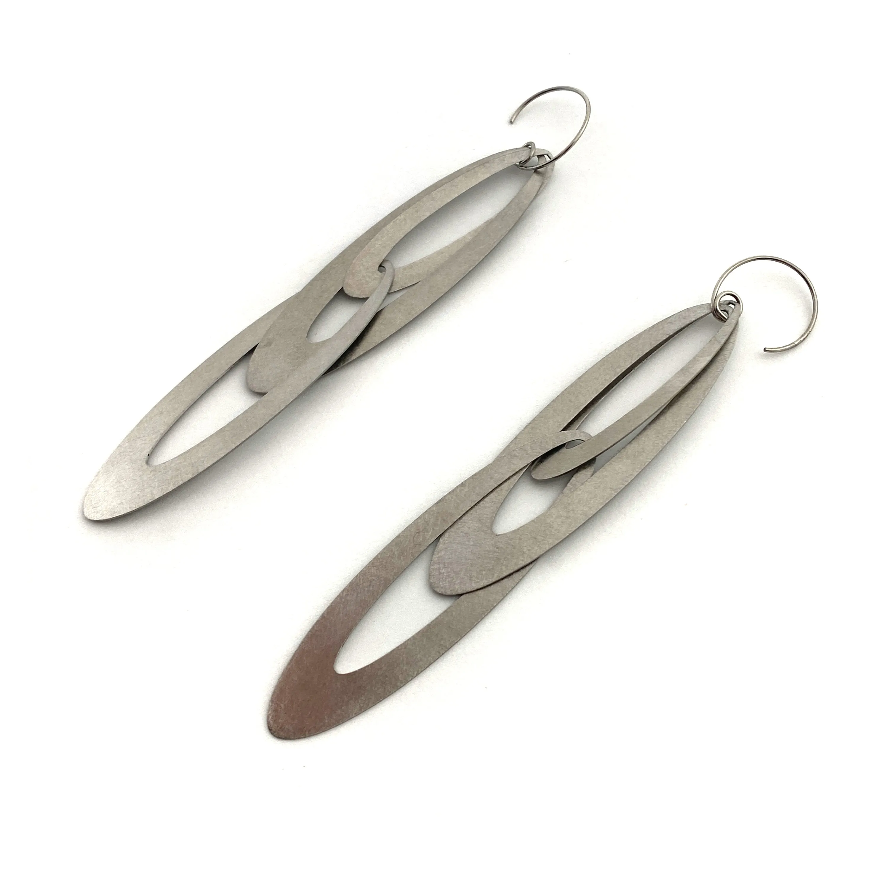 Elongated Oval Stainless Steel Statement Earrings