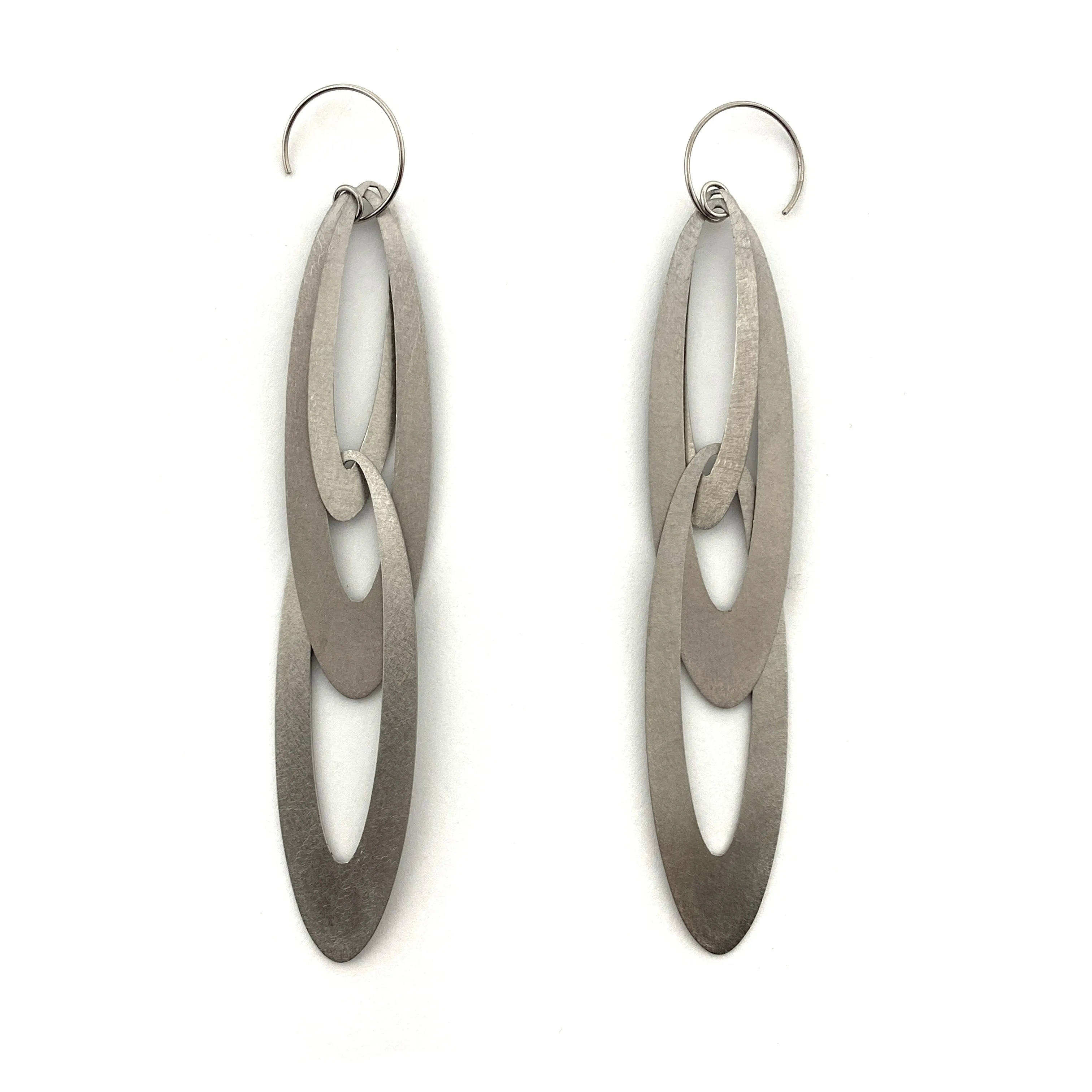 Elongated Oval Stainless Steel Statement Earrings