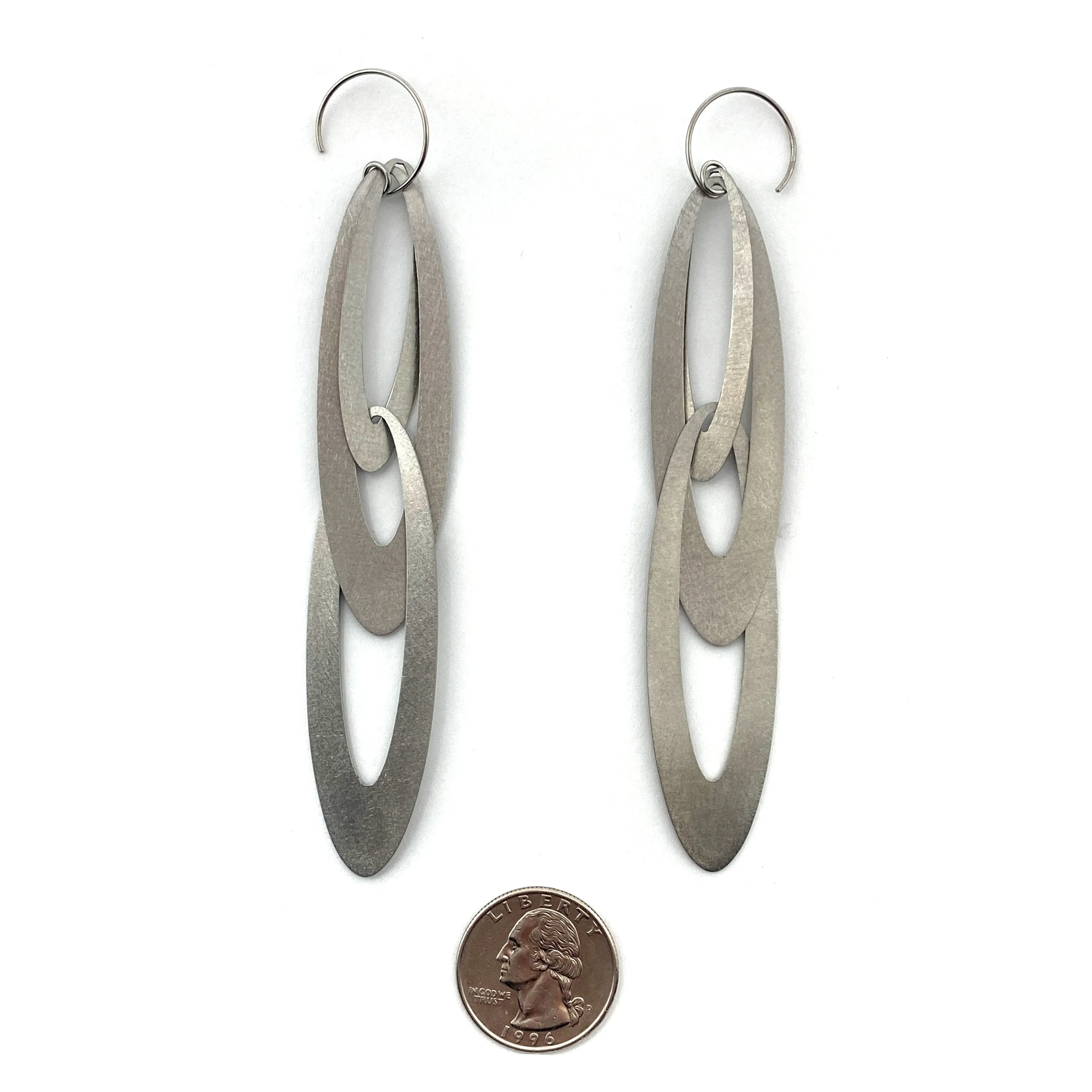 Elongated Oval Stainless Steel Statement Earrings