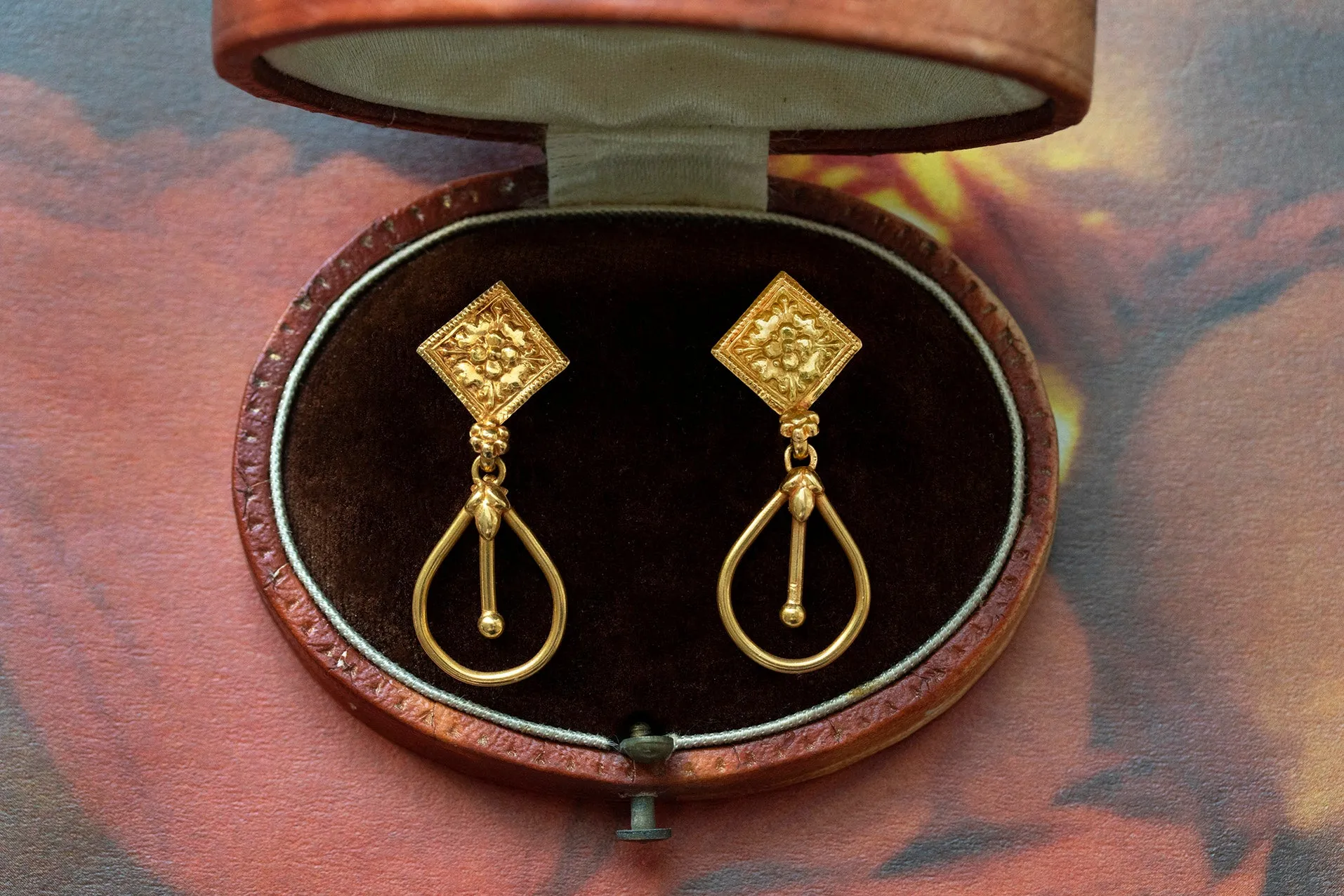 Embossed 22k Gold Drop Earrings