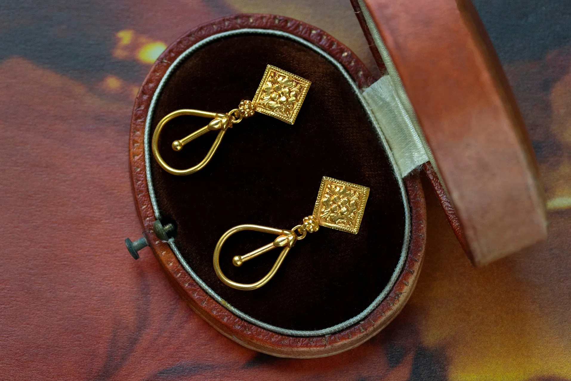 Embossed 22k Gold Drop Earrings