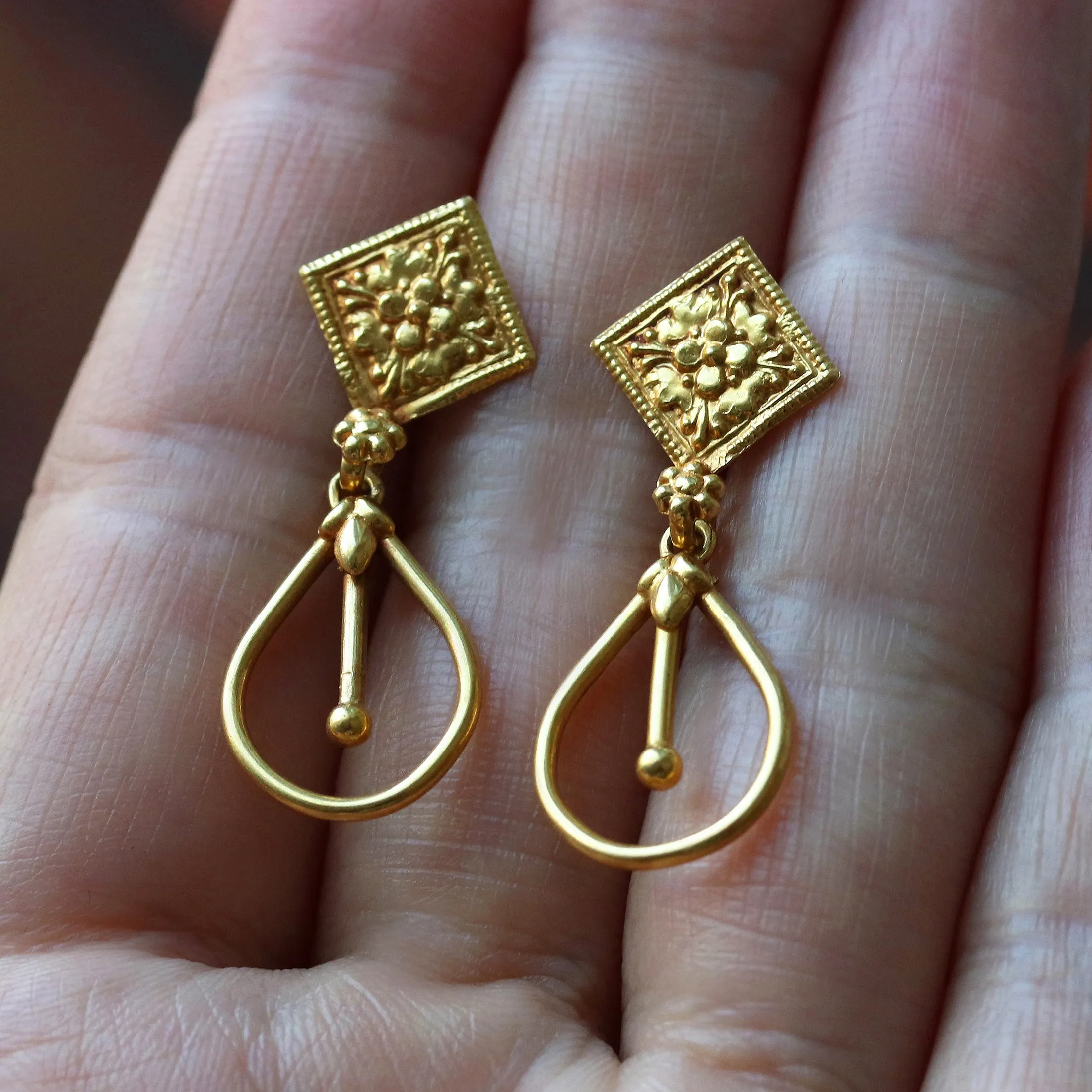 Embossed 22k Gold Drop Earrings