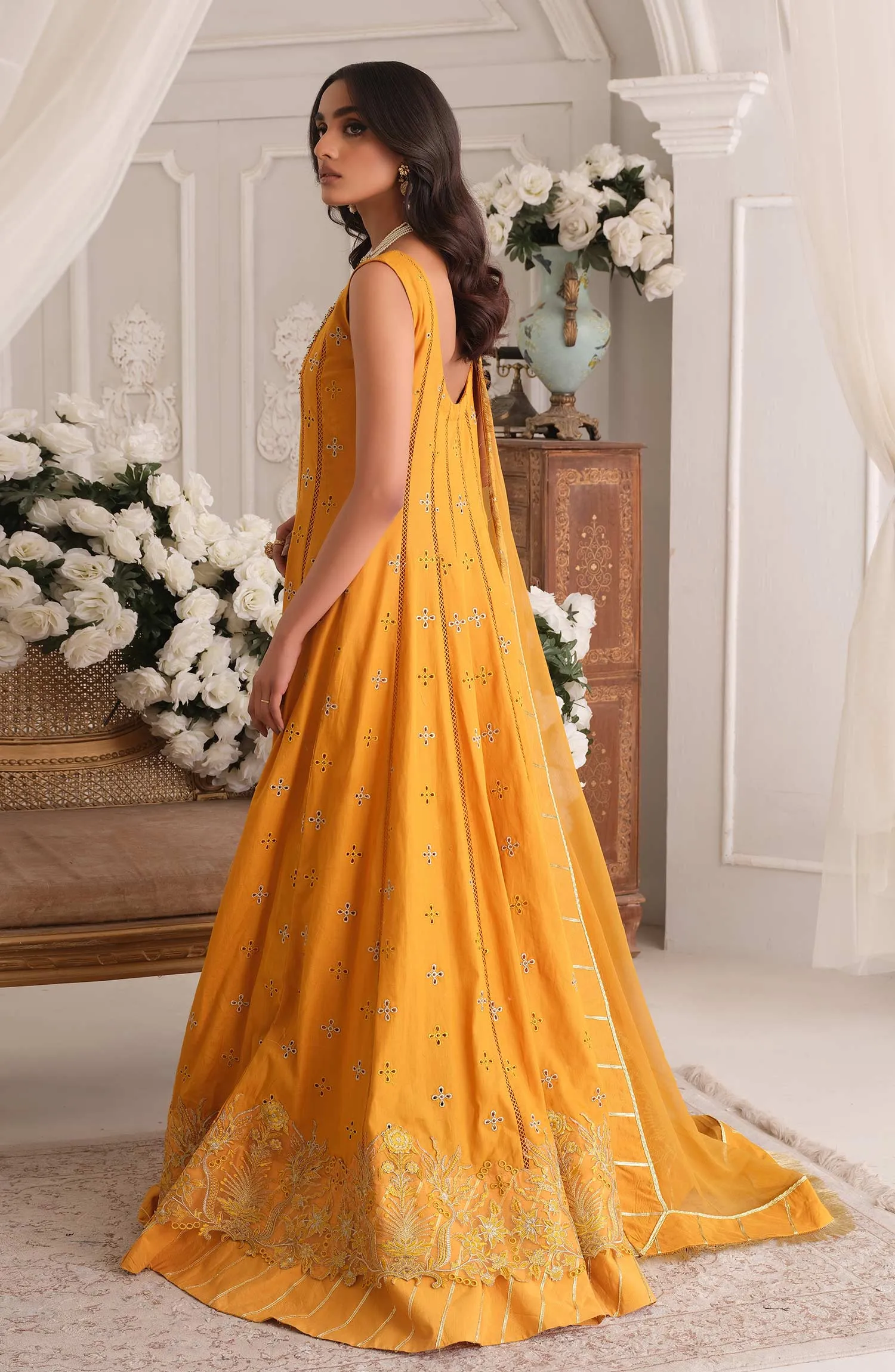 Embroidered Pakistani Maxi in Yellow Mustard Shade