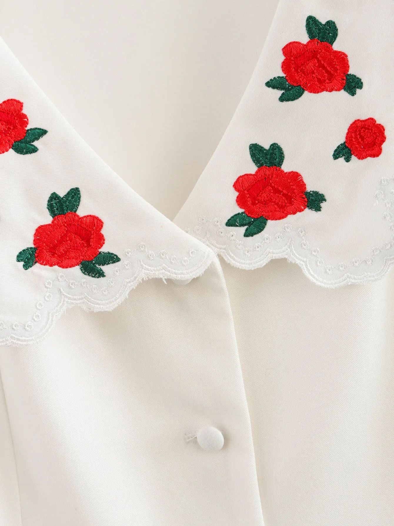 Embroidered V-Neck Button down Mini Dress