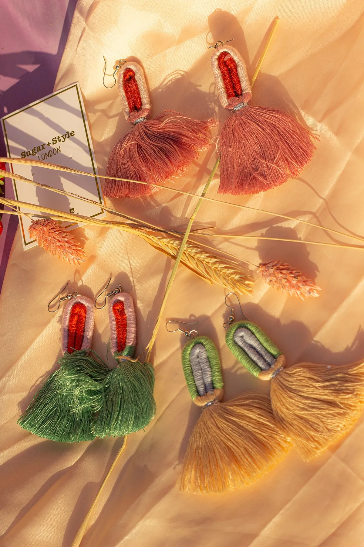 Embroidery String Tassel Rainbow Earrings