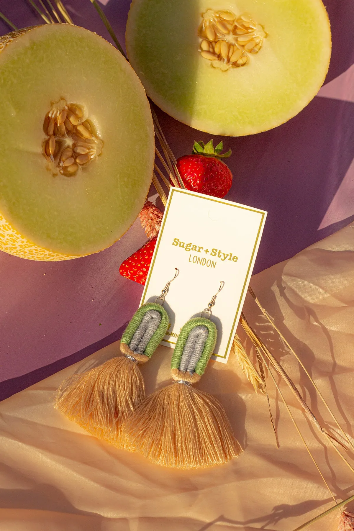 Embroidery String Tassel Rainbow Earrings