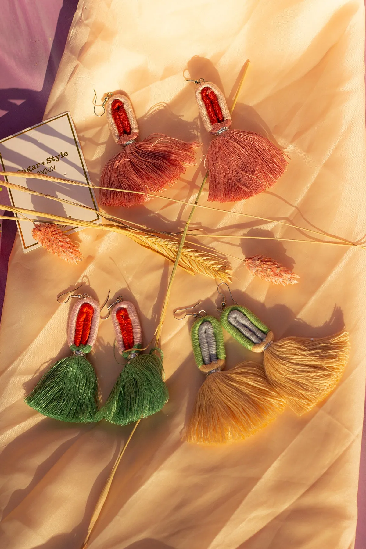 Embroidery String Tassel Rainbow Earrings
