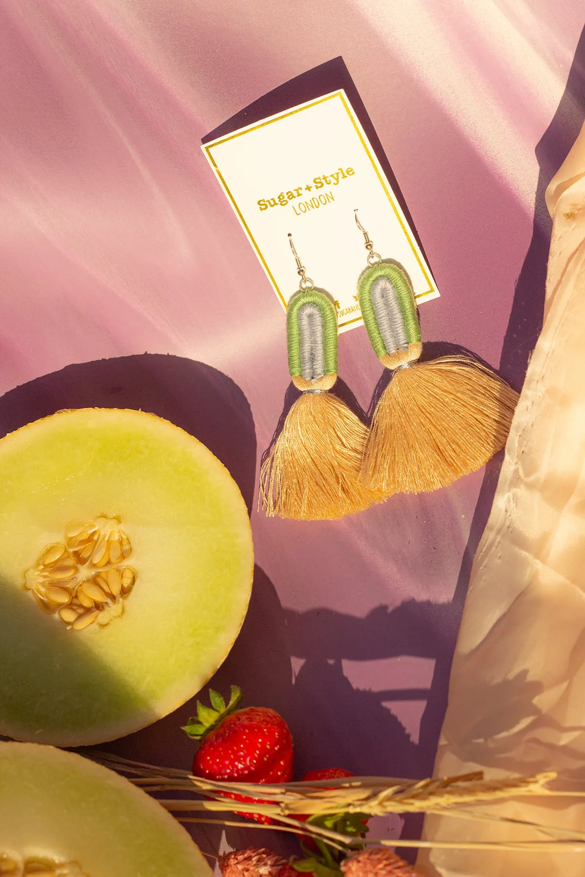 Embroidery String Tassel Rainbow Earrings