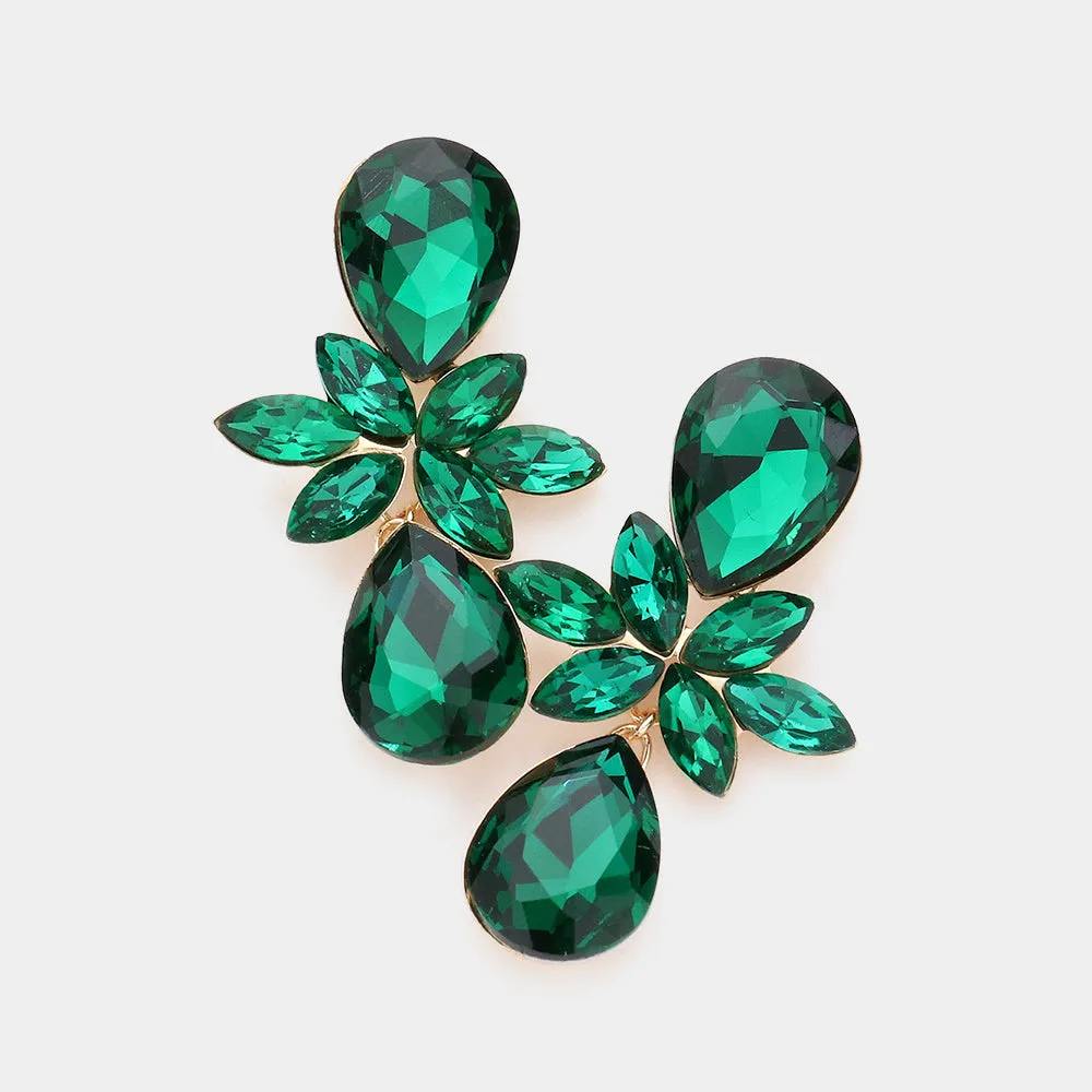 Emerald Marquise and Teardrop Stone Dangle Pageant Earrings |  Green  Prom Earrings | 584206