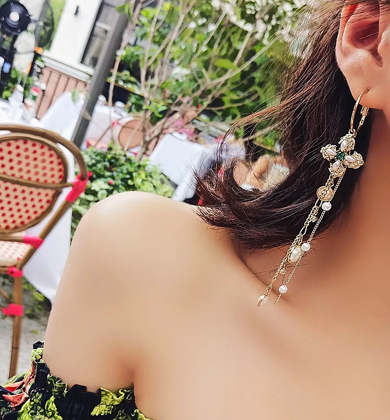 Emerald Pearl Hoop Earrings