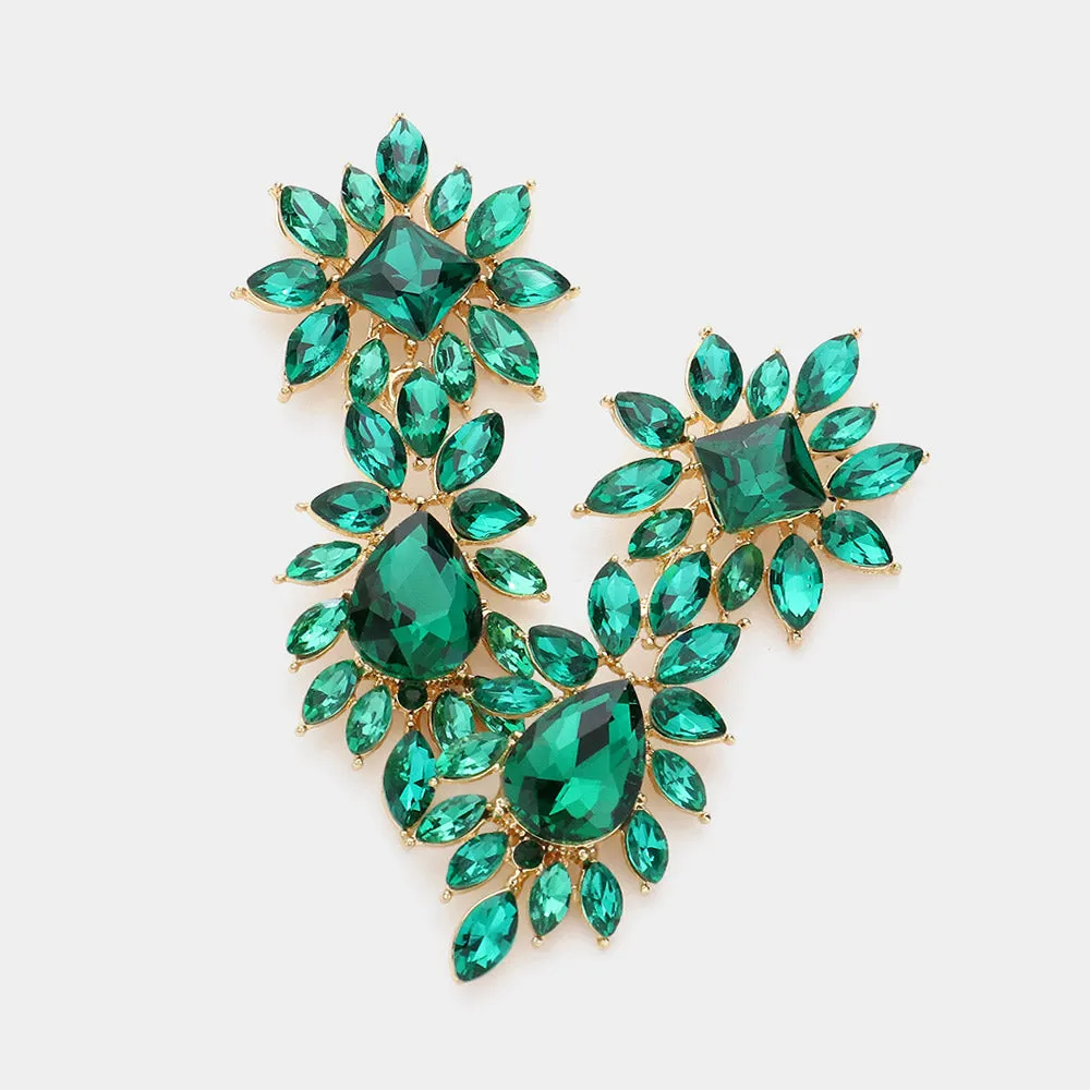 Emerald Square and Teardrop Stone Dangle Earrings | Prom Earrings |  606385