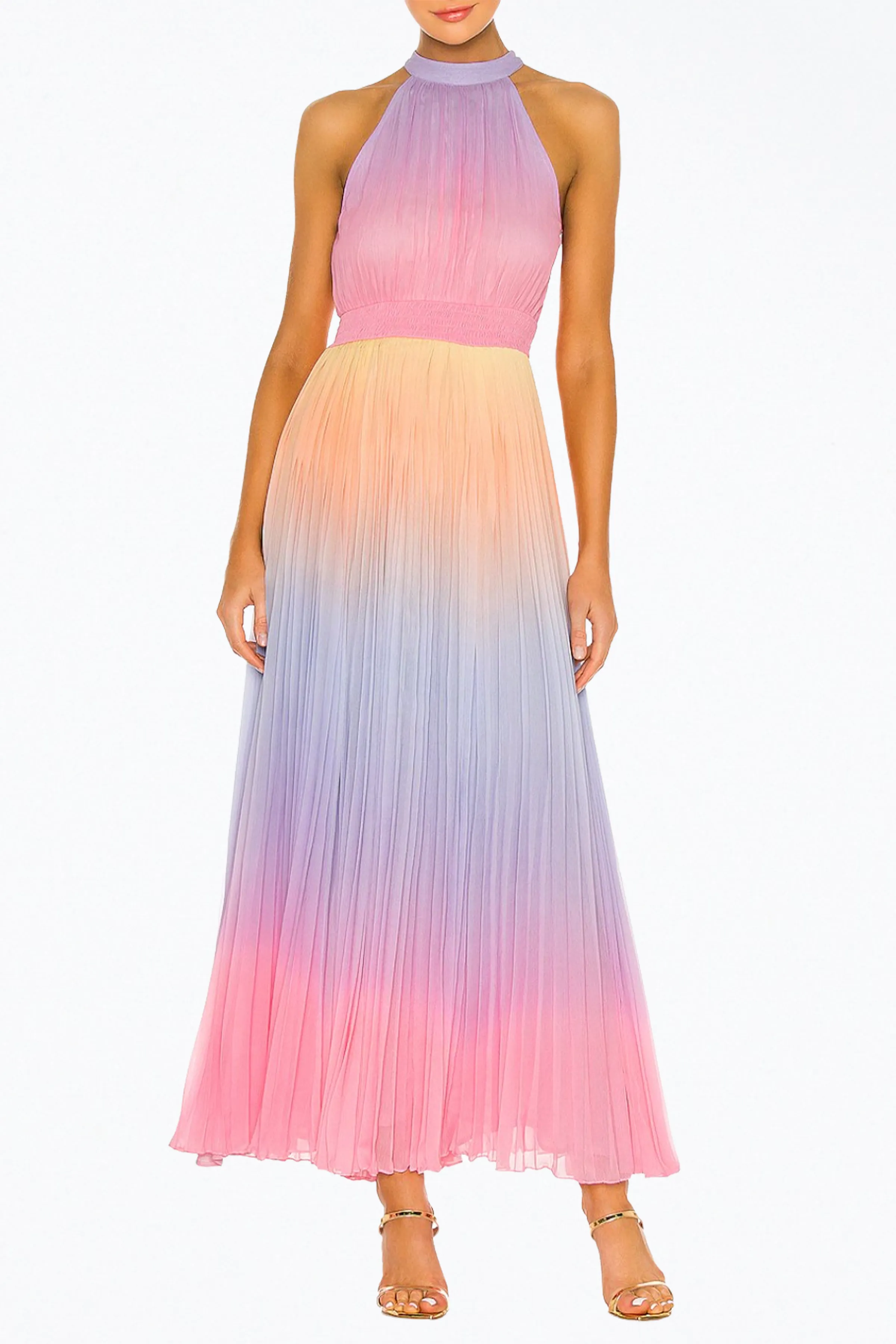 EMI PLEATED CHIFFON MAXI DRESS