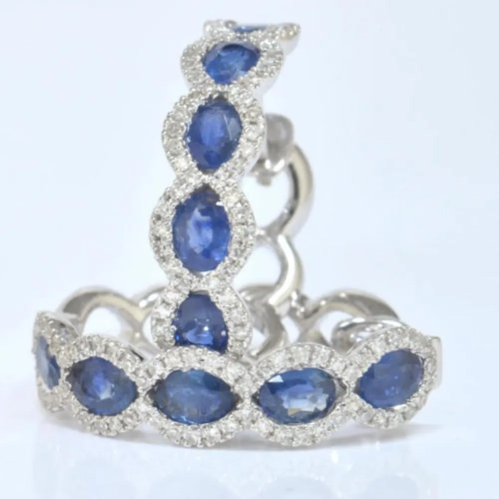 Eternal Natural Blue Sapphire Diamond Hoop Earrings
