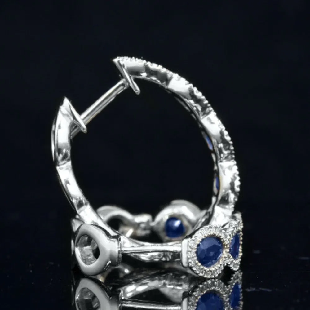 Eternal Natural Blue Sapphire Diamond Hoop Earrings