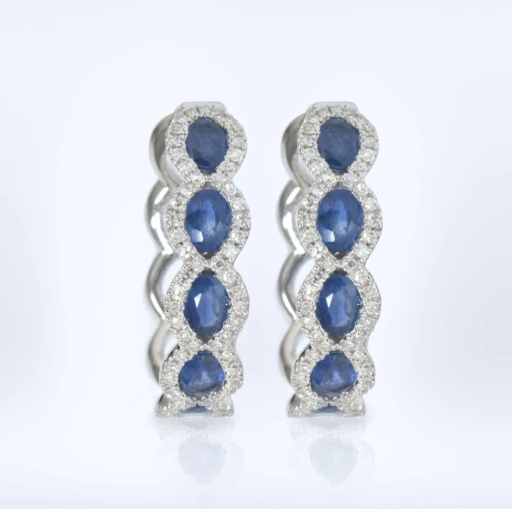 Eternal Natural Blue Sapphire Diamond Hoop Earrings