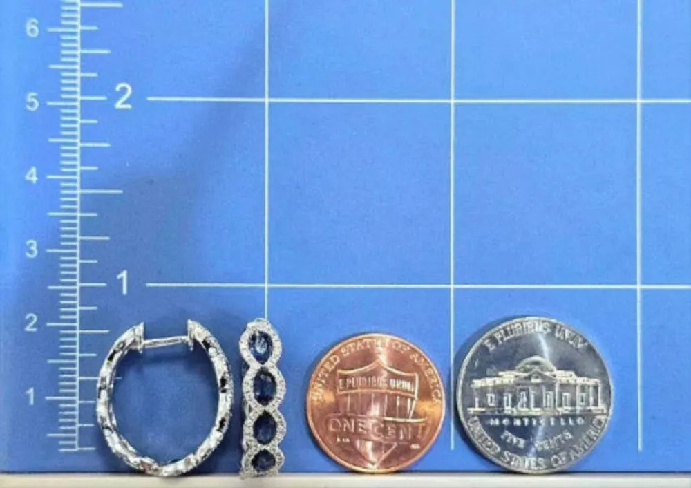 Eternal Natural Blue Sapphire Diamond Hoop Earrings